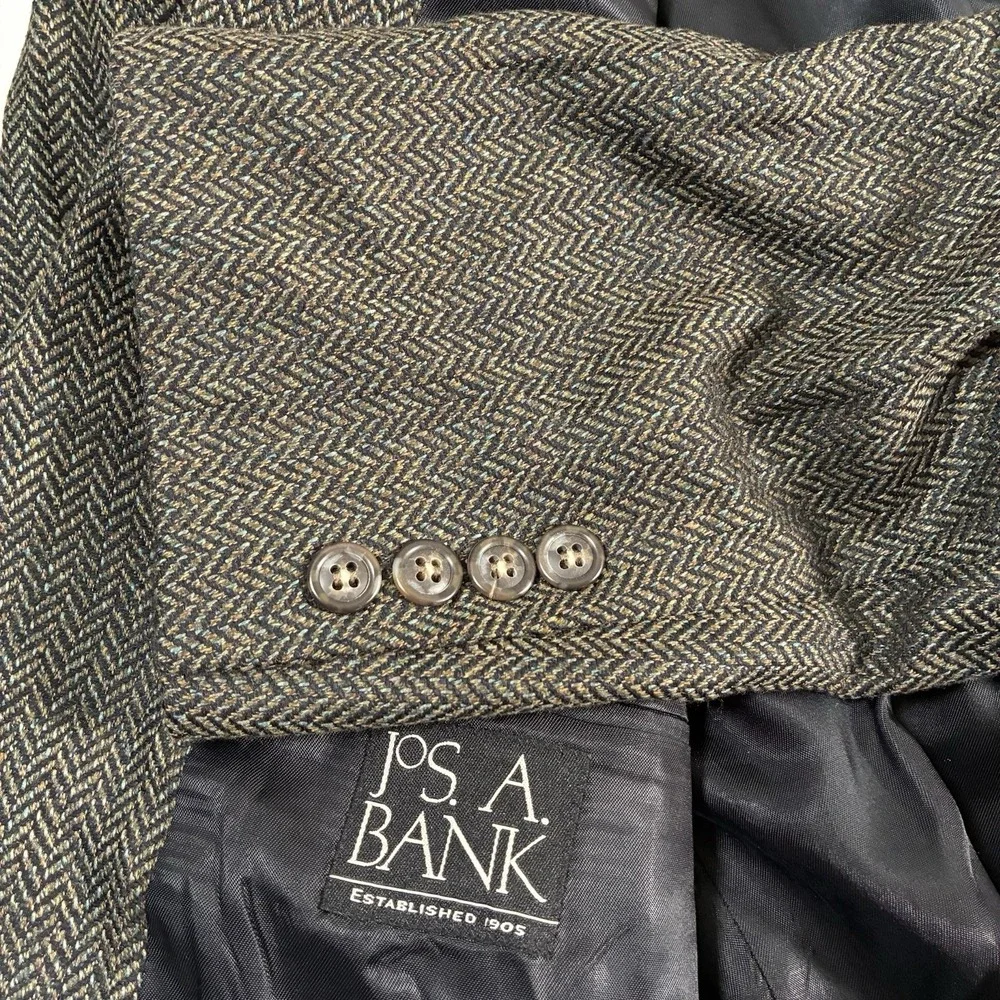 Jos A‎ Bank Silk Wool Blazer 42R Green Herringbone Sport Coat (Tag 41)